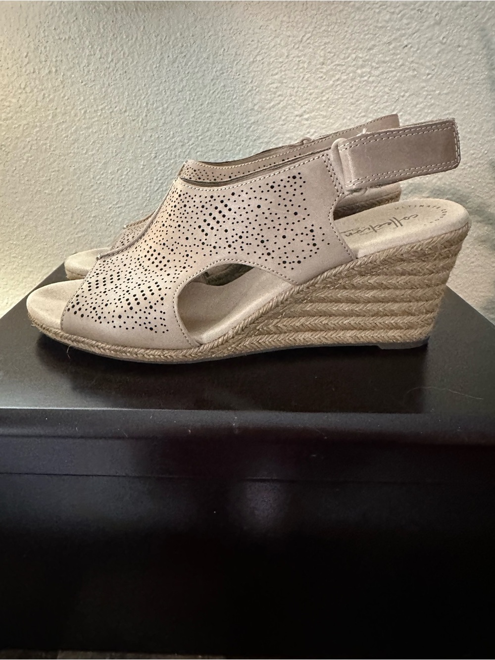 Beige Perforated Wedge Sandals - Women